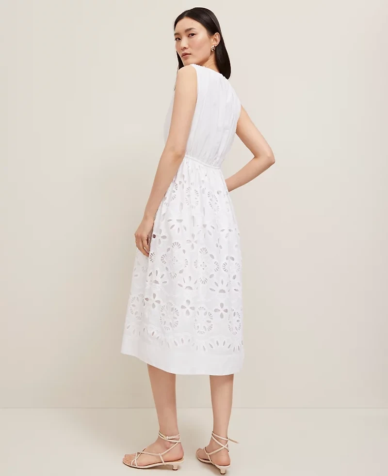 Ann Taylor Eyelet Flare Midi Dress White Women's