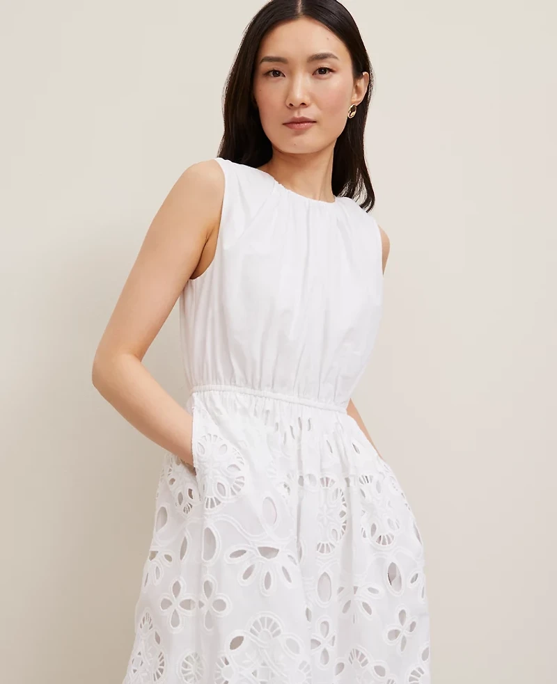 Ann Taylor Eyelet Flare Midi Dress White Women's