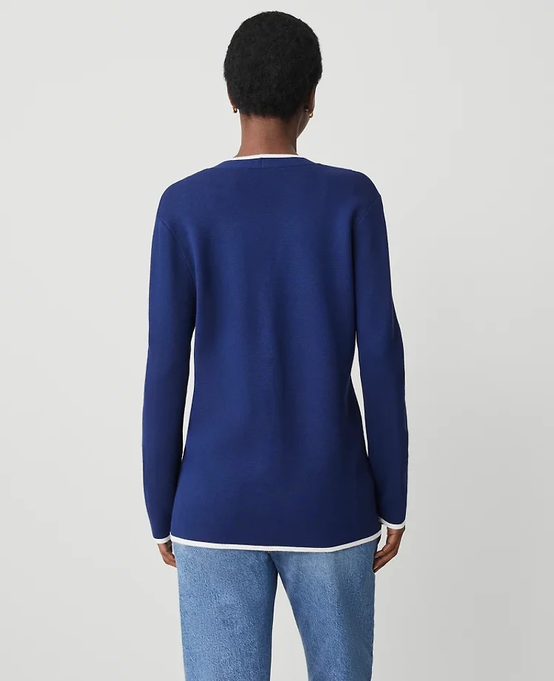 Ann Taylor Tipped V-Neck Sweater Blazer Size Small Royalty Blue Women's