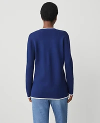 Ann Taylor Tipped V-Neck Sweater Blazer Size Small Royalty Blue Women's