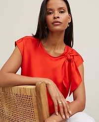 Ann Taylor Asymmetric Tie Top Fiery Red Women's