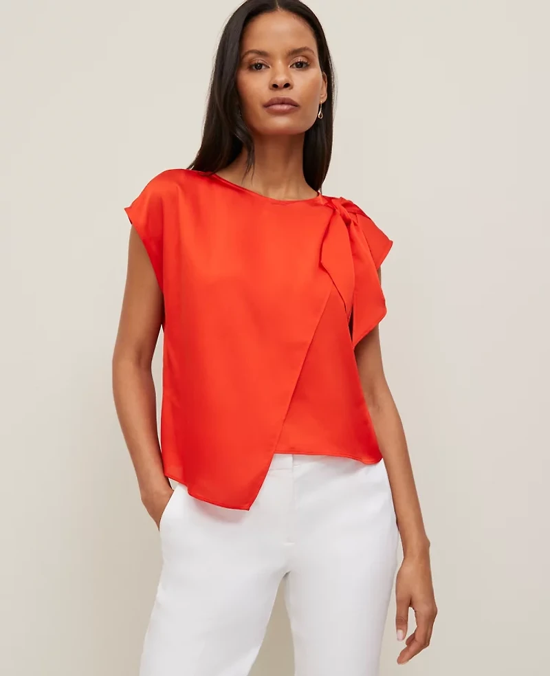 Ann Taylor Asymmetric Tie Top Fiery Red Women's