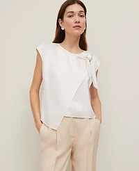 Ann Taylor Asymmetric Tie Top Winter White Women's