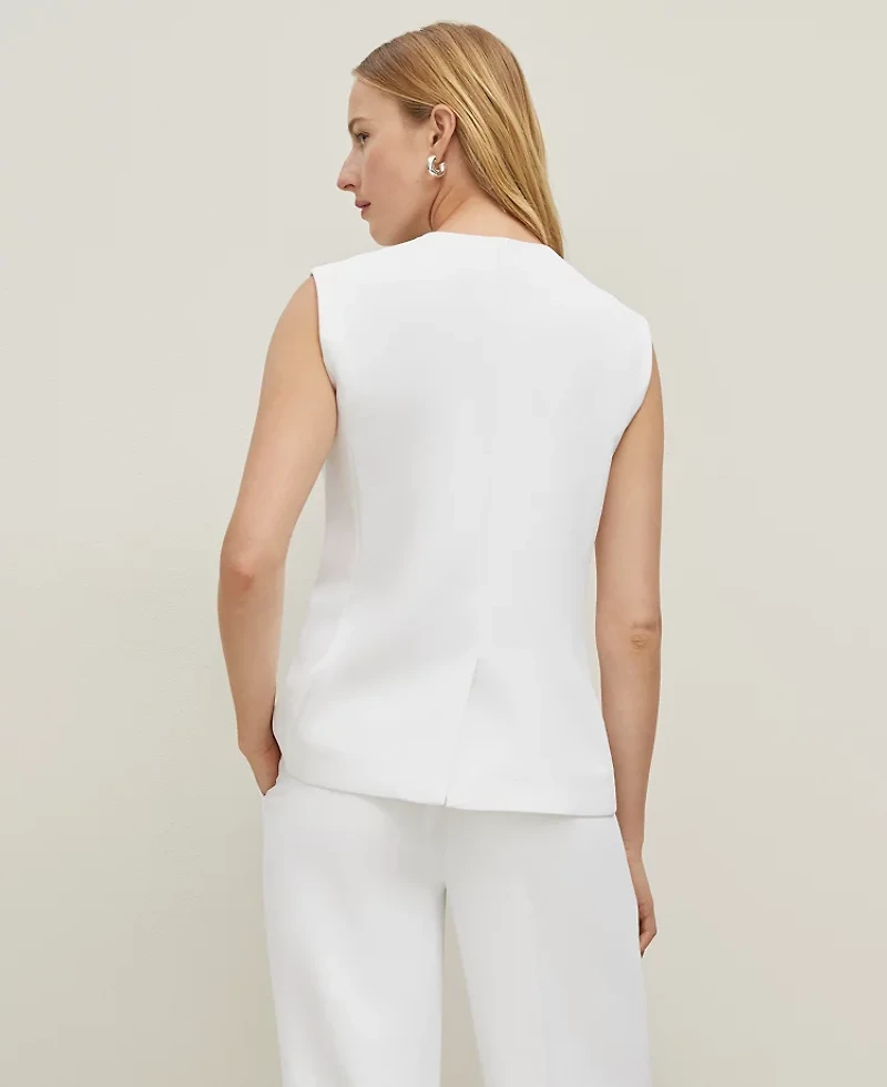 Ann Taylor Crinkle Crepe V-Neck Vest Size 14 White Women's