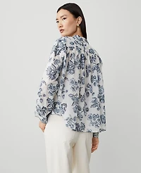 Ann Taylor Toile Blouson Popover Top Night Sky Women's