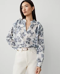 Ann Taylor Toile Blouson Popover Top Night Sky Women's