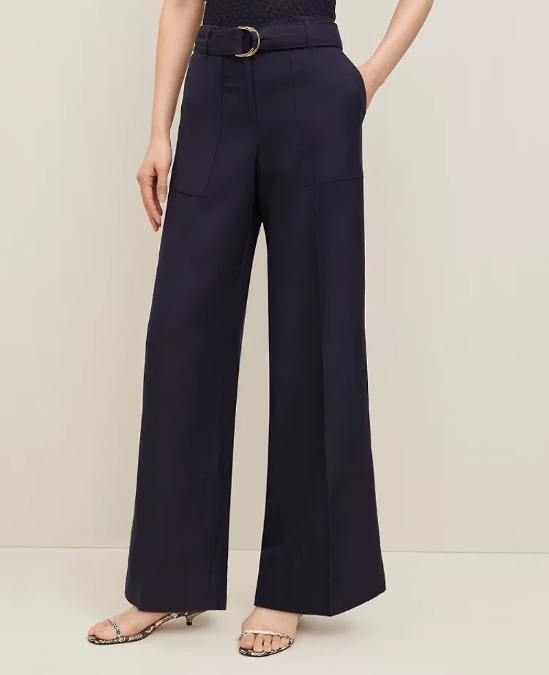 Ann Taylor The Belted Wide-Leg Pant Linen Blend Night Sky Women's