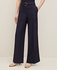 Ann Taylor The Belted Wide-Leg Pant Linen Blend Night Sky Women's