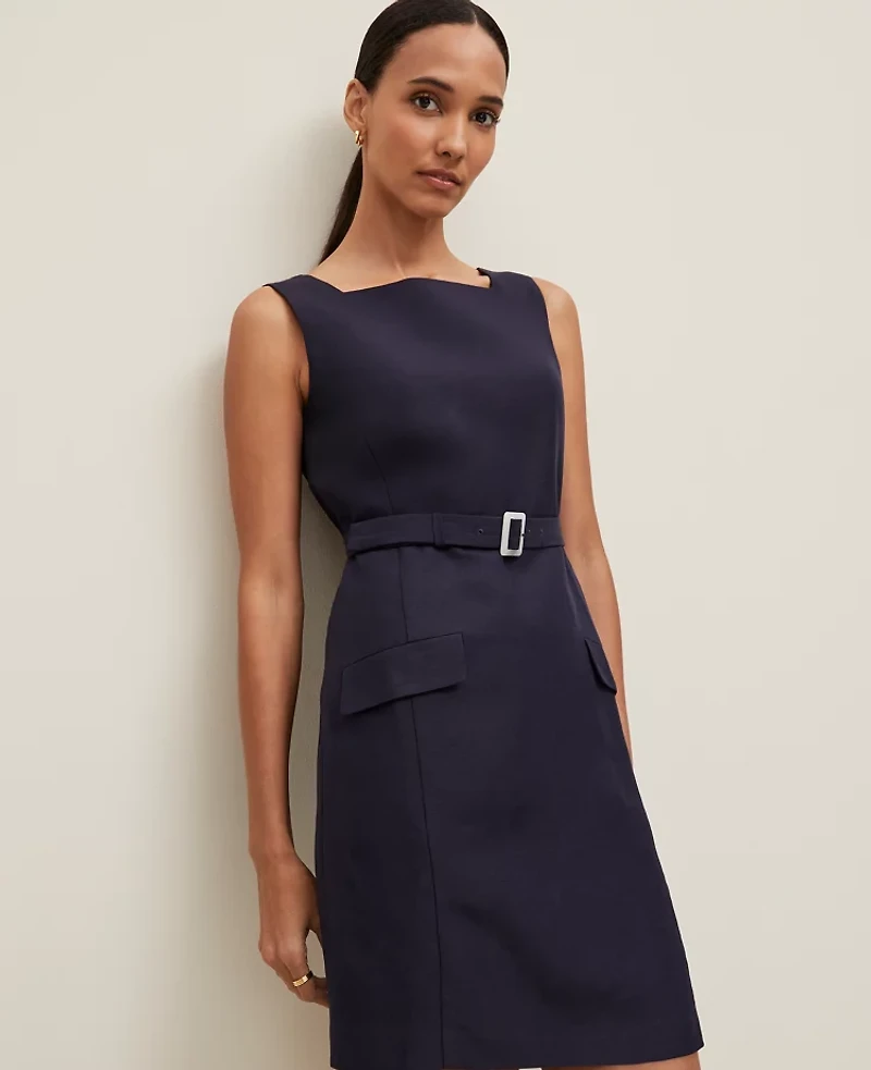 Ann Taylor Linen Blend Square Neck Sheath Dress Women's