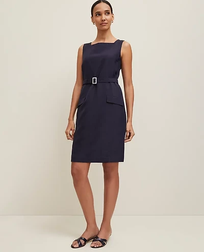 Ann Taylor Linen Blend Square Neck Sheath Dress Women's