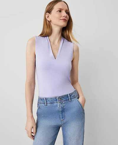 Ann Taylor Petite Sleeveless V-Neck Top Size Small Lilac Bud Women's