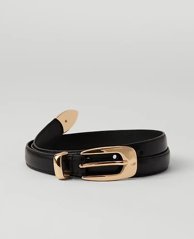 Ann Taylor Metal Tipped Leather Belt Black Women's