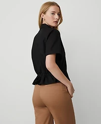 Ann Taylor Weekend Collection Tie-Waist Peplum Shirt Size XL Black Women's