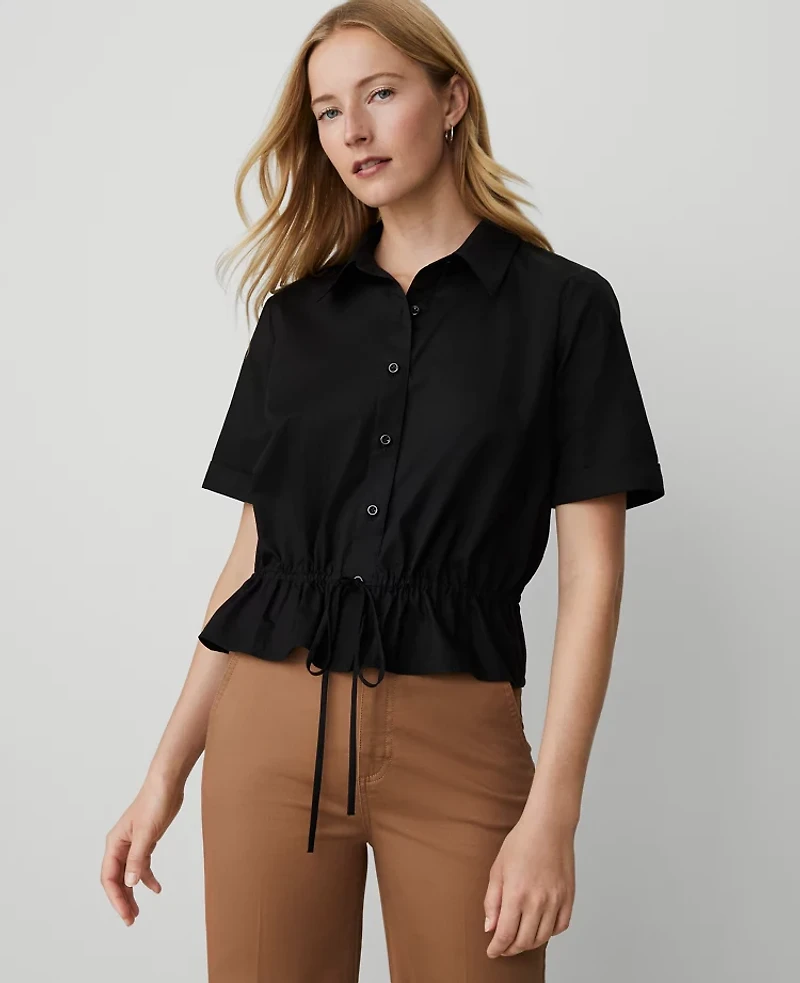 Ann Taylor Weekend Collection Tie-Waist Peplum Shirt Size XL Black Women's