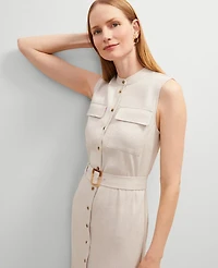 Ann Taylor Belted Linen Blend Shirtdress Natural Flax Women's