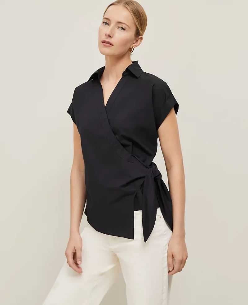 Ann Taylor Collared Tie Waist Top Women's