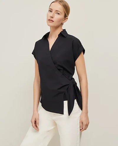 Ann Taylor Collared Tie Waist Top Women's