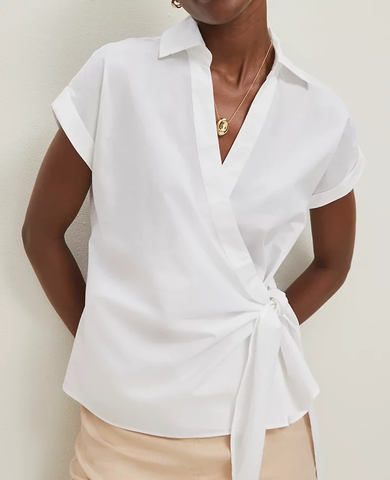 Ann Taylor Collared Tie Waist Top Women's