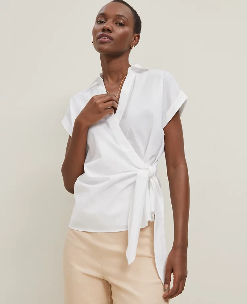 Ann Taylor Collared Tie Waist Top Women's
