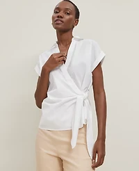 Ann Taylor Collared Tie Waist Top Women's