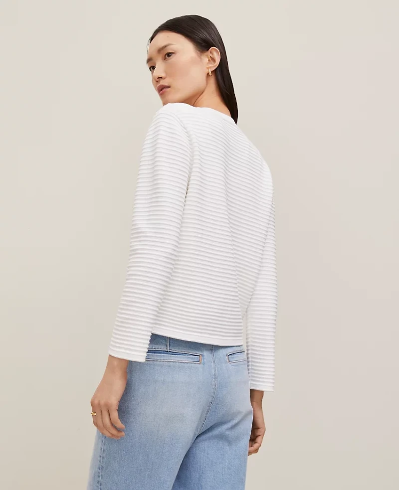 Ann Taylor Ribbed 3/4 Sleeve Sweater Jacket Size XL White Women's