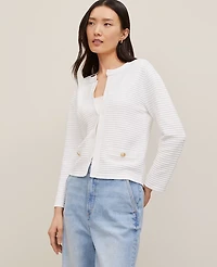 Ann Taylor Ribbed 3/4 Sleeve Sweater Jacket Size XL White Women's