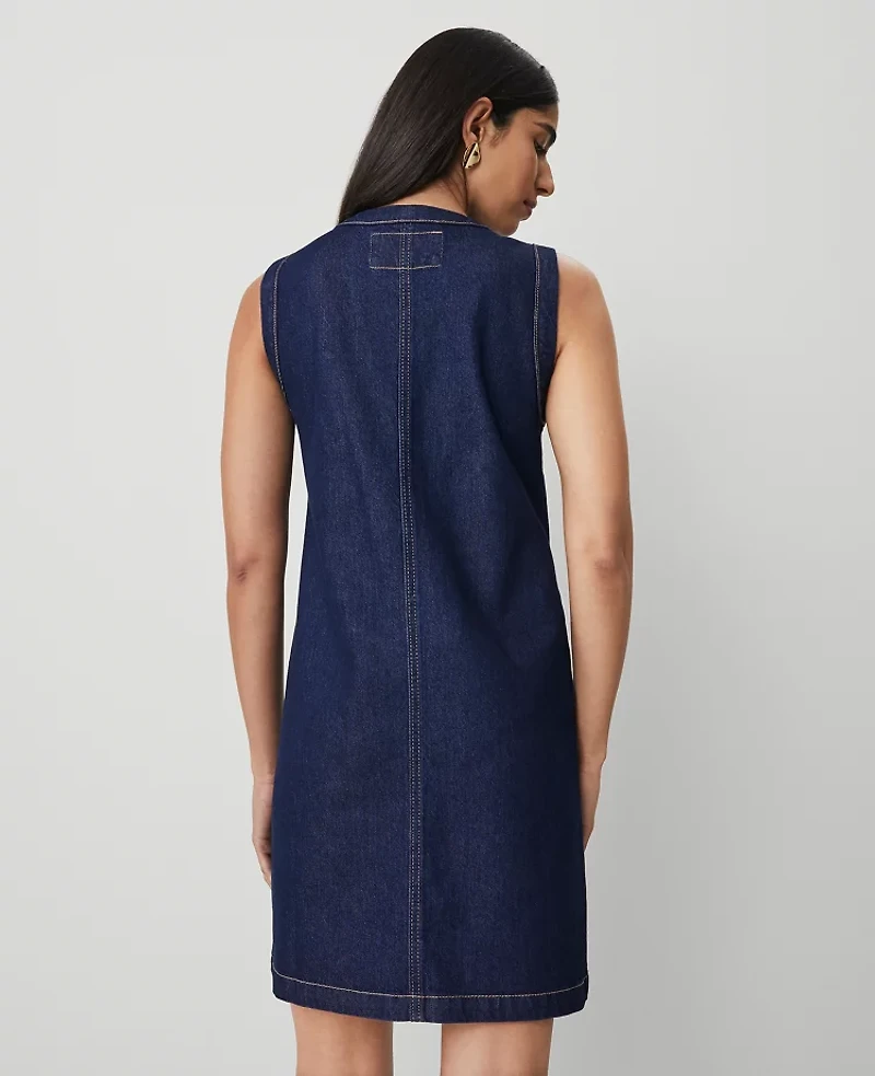 Ann Taylor Petite Denim Sheath Dress Size 0 Classic Rinse Wash Women's