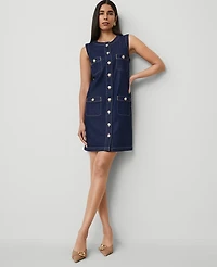 Ann Taylor Petite Denim Sheath Dress Size 0 Classic Rinse Wash Women's