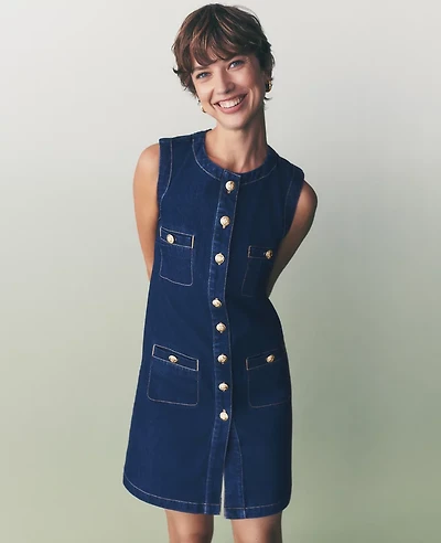 Ann Taylor Petite Denim Sheath Dress Size 0 Classic Rinse Wash Women's