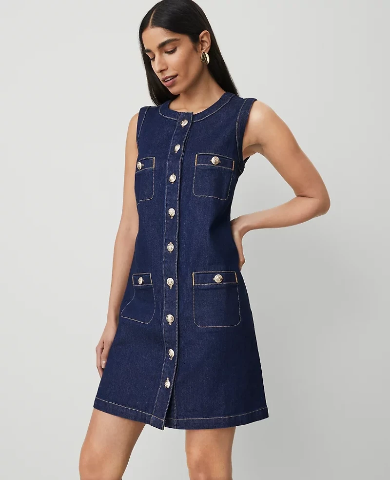 Ann Taylor Petite Denim Sheath Dress Size 0 Classic Rinse Wash Women's