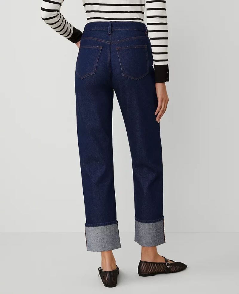 Ann Taylor The Cuffed Straight Jean Size 2 Classic Rinse Wash Women's