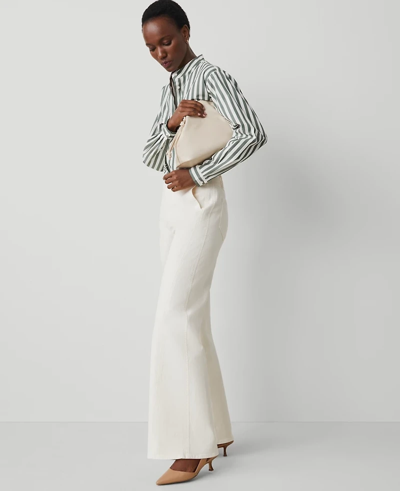 Ann Taylor The Petite Seamed Wide-Leg Jean Size 2 Ivory Women's