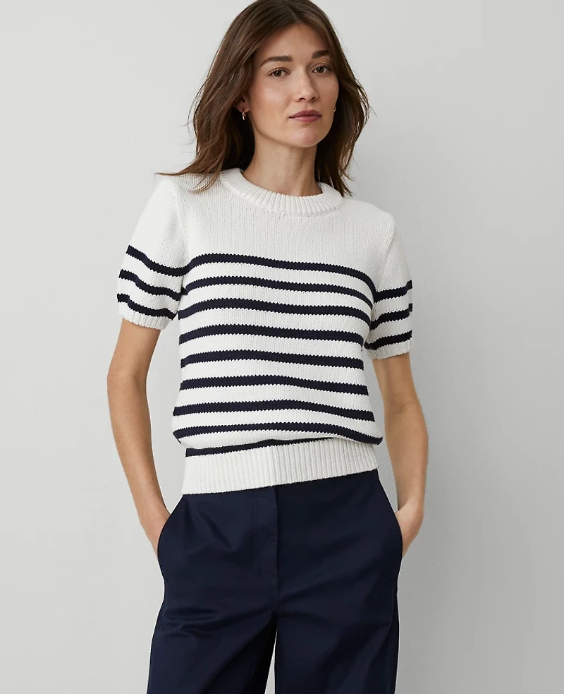 Ann Taylor Weekend Collection Striped Sweater T-Shirt Size XL Navy/White Women's