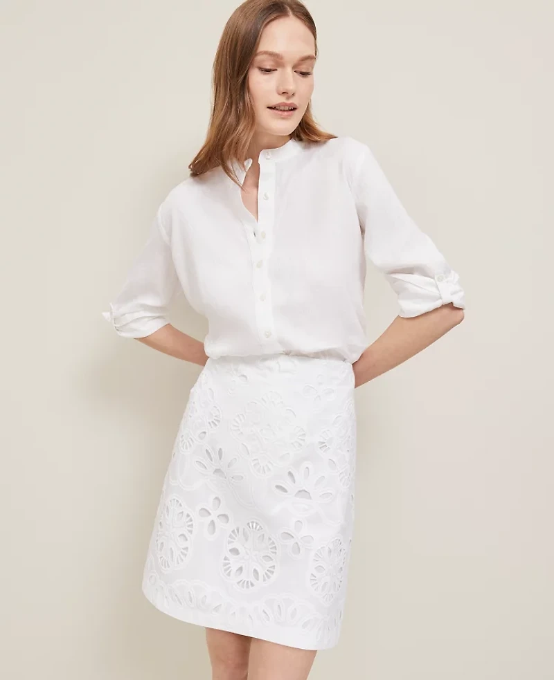 Ann Taylor Eyelet A-Line Skirt Size 8 White Women's