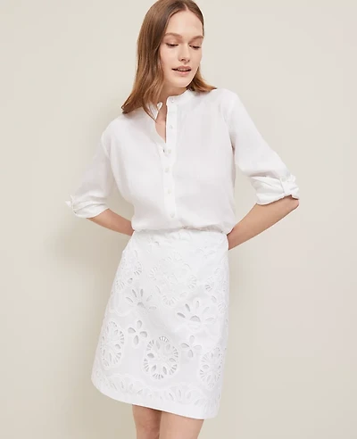Ann Taylor Eyelet A-Line Skirt Size 8 White Women's
