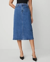 Ann Taylor Denim Column Skirt Classic Mid Indigo Wash Women's