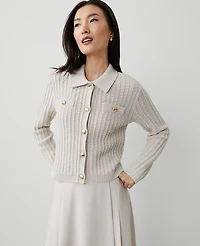 Ann Taylor Stitched Collared Sweater Jacket Size Small Tahini Women's