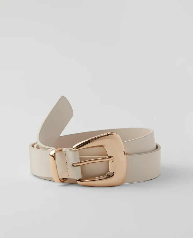 Ann Taylor Chunky Buckle Leather Belt Size XL Tahini Women's