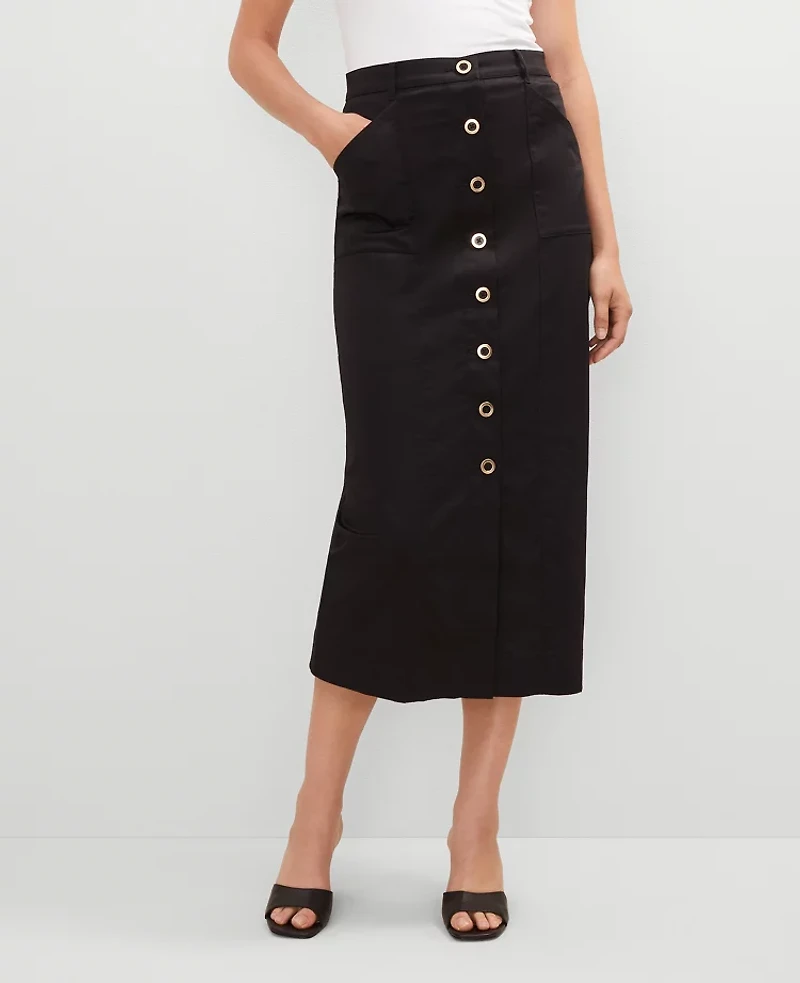 Ann Taylor Button Front Pencil Skirt Black Women's