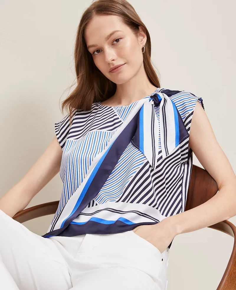 Ann Taylor Striped Asymmetric Tie Top Size XS Night Sky Women's