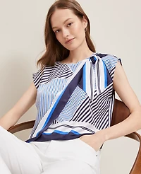 Ann Taylor Striped Asymmetric Tie Top Size XS Night Sky Women's