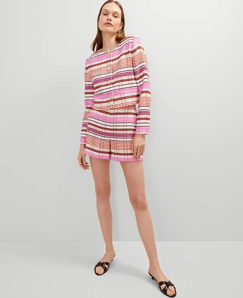 Ann Taylor The Side-Zip Short Tweed Neutral/Red Multi Women's