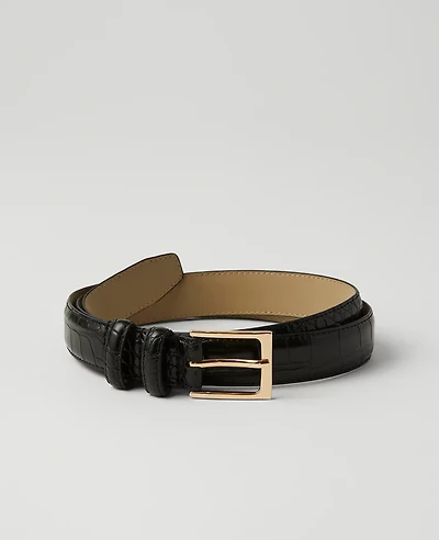 Ann Taylor Embossed Rectangle Buckle Belt Size Large Black Women's