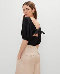 Ann Taylor Linen Blend Knotted Tie Back Blouse Women's