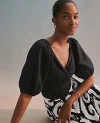 Ann Taylor Linen Blend Knotted Tie Back Blouse Women's