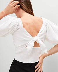 Ann Taylor Linen Blend Knotted Tie Back Blouse White Women's