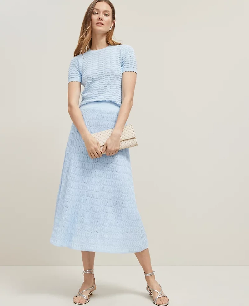 Ann Taylor Wavy Stitch Midi Skirt Zephyr Blue Women's