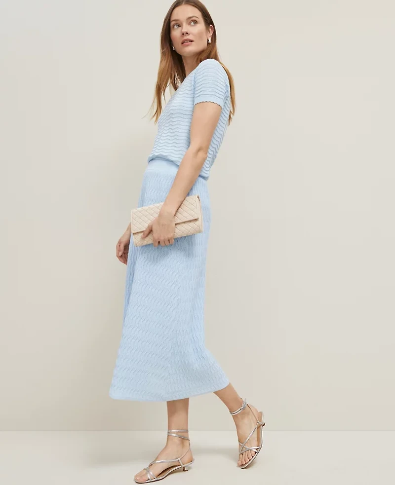 Ann Taylor Wavy Stitch Midi Skirt Zephyr Blue Women's