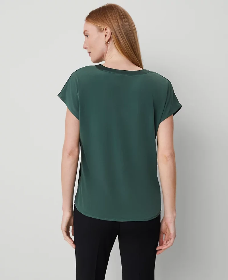 Ann Taylor Mixed Media Pleat Front Top Size Medium Dried Cilantro Women's