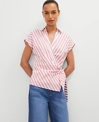 Ann Taylor Striped Collared Tie Waist Top Burnt Mauve Women's